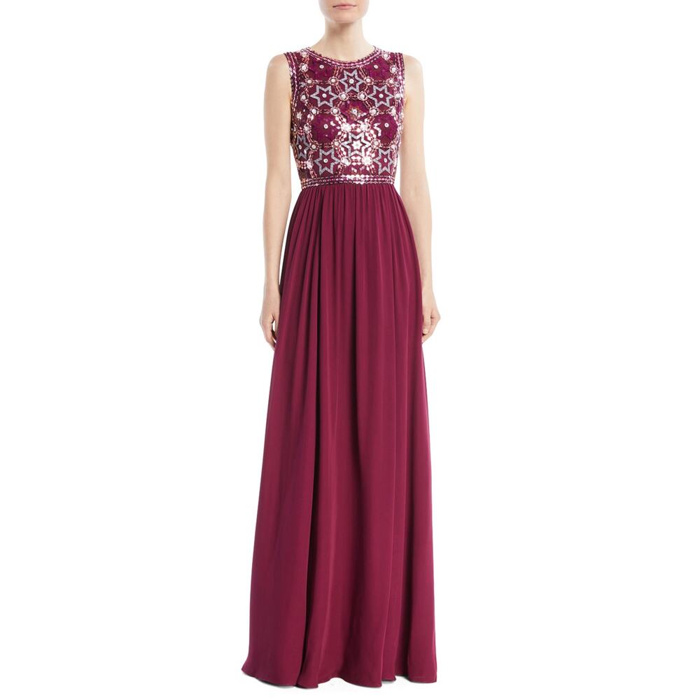 NEW Jenny Packham Star Sequin Embroidered Top Chiffon Skirt Evening Gown Size 6